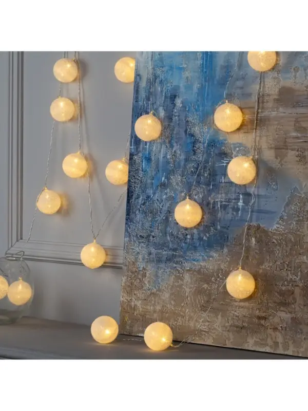 Гирлянда &laquo;Нить&raquo; 5 м с насадками &laquo;Клубки белоснежные&raquo;, IP20, прозрачная нить, 20 LED, свечение тёплое белое, 220 В