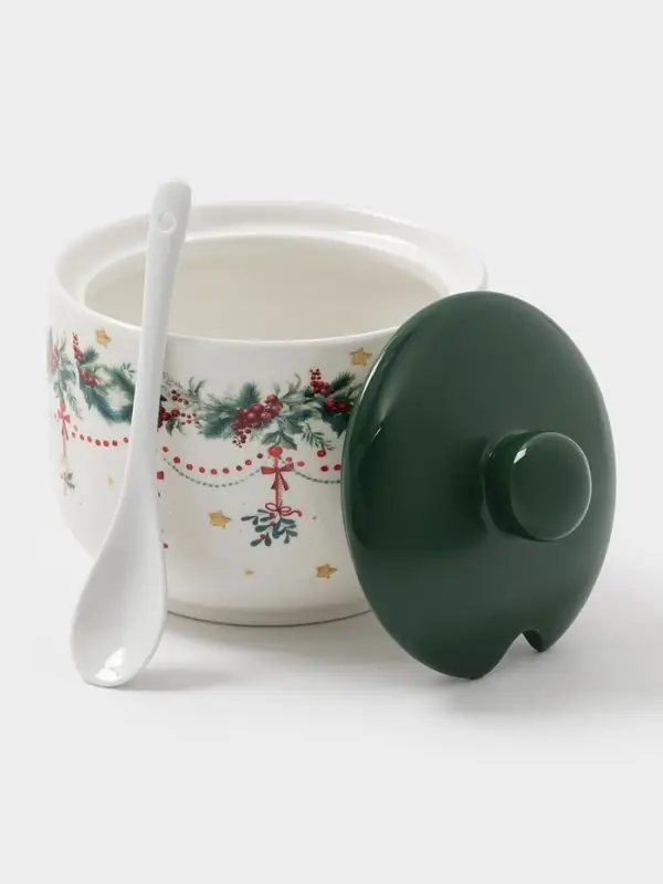 Сахарница Доляна «Новогодние подарки», доломит, белая Сахарница Доляна «Новогодние подарки», доломит, белая