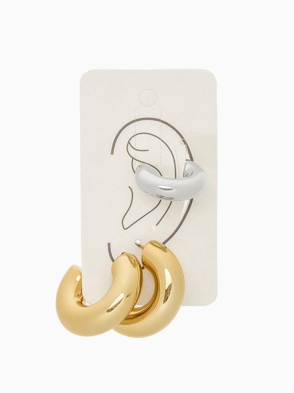 Набор серьги и каффы 3 шт. «Бублик» кольца, цвет серебро в золоте