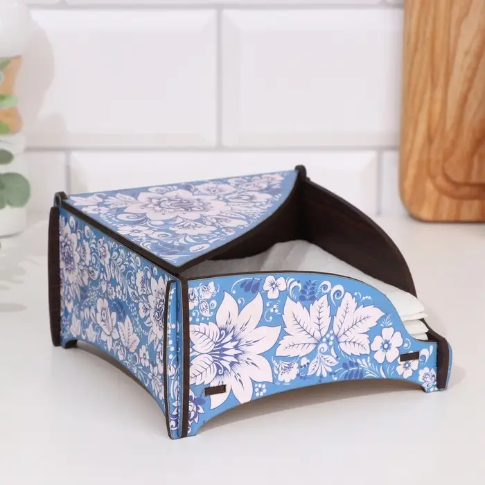 Салфетница деревянная "Гжель", цветная