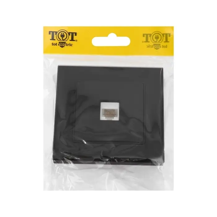 Розетка компьютерная TOT Matte Glass, стекло, скрытая, одноместная, чёрная