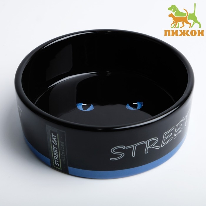 Миска керамическая Миска керамическая "Черный кот" 300 мл 12,5 х 4,5 см, черно-синяя