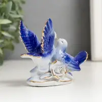 Сувенир керамика "2 голубка с розой, синие" со стразами 6,7х9,2х3 см