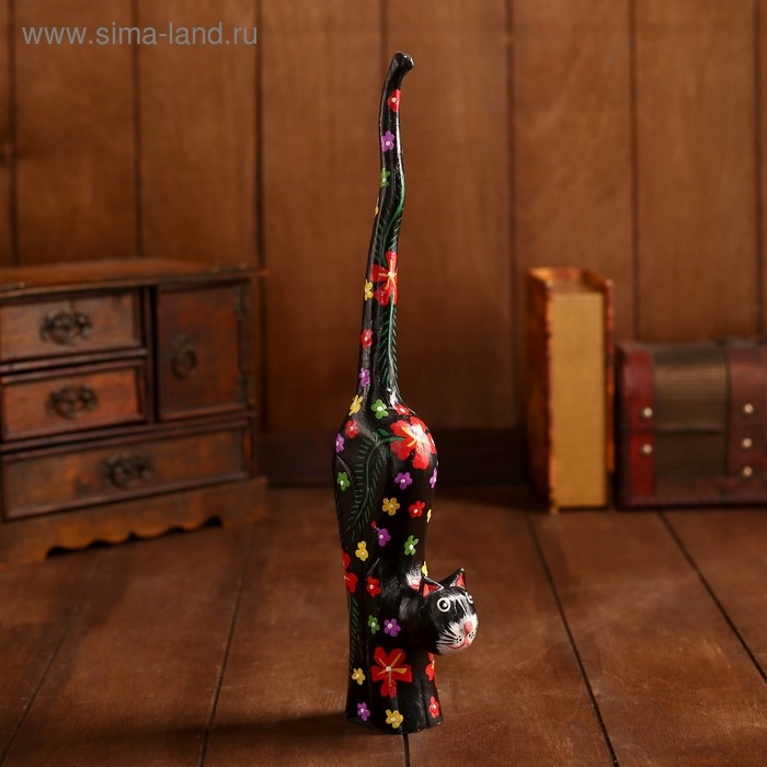 Сувенир «Кошечка черная в цветочек», 8×4×39 см, дерево Сувенир «Кошечка черная в цветочек», 8×4×39 см, дерево