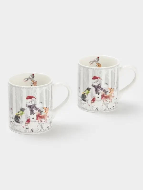 Набор кружек новогодних «Снежные забавы», 2 шт., 220 мл, керамика, подарочная упаковка, белый