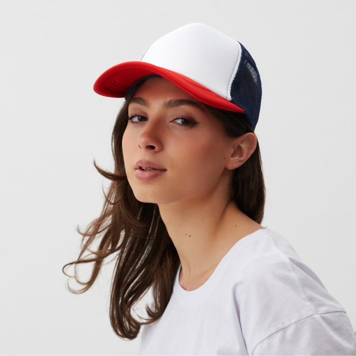 Бейсболка с сеткой MINAKU, цвет белый/красный, размер 56-58