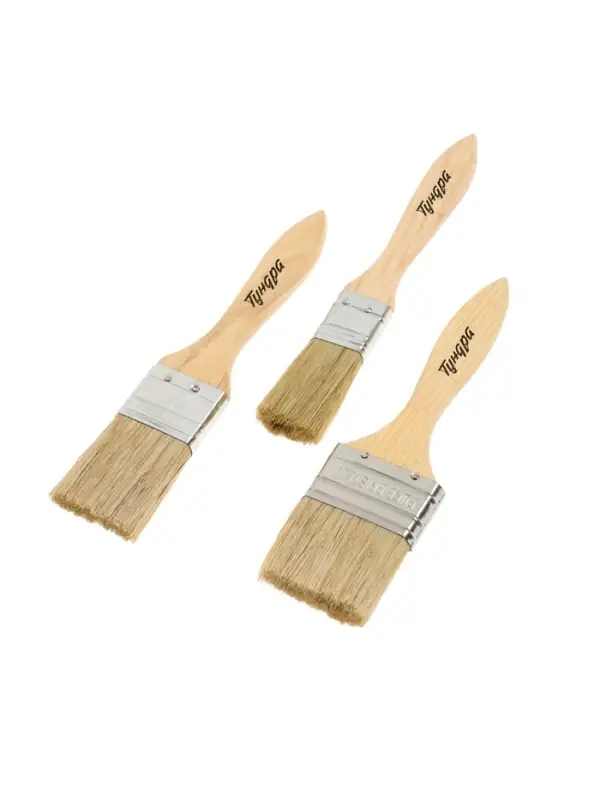 Набор кистей ТУНДРА, натуральная щетина, деревянная рукоятка, 1-1.5-2" (25, 38, 50 мм)