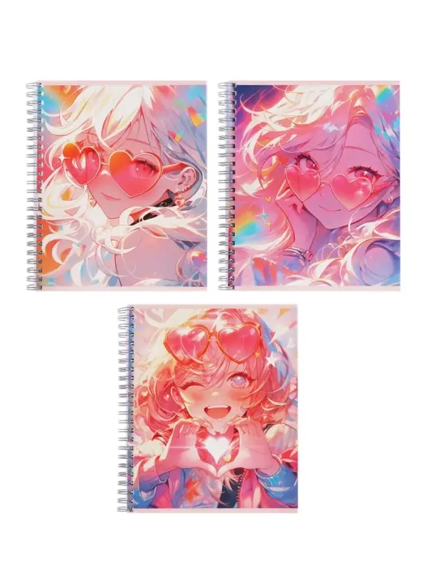 Набор тетрадей Calligrata &laquo;Аниме. Девочка в очках&raquo;, 3 штуки, 96 листов, на гребне, обложка из мелованного картона
