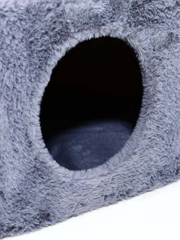 Домик для кошек с когтеточкой, овальной полкой, джут, 51×31×87 см, серый