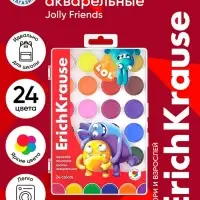 Акварель медовая ErichKrause Jolly Friends, 24 цвета, УФ-фильтр, матовые насыщенные цвета, пластиковая коробка с европодвесом