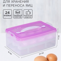 Контейнер для хранения яиц, 24 ячейки, двухуровневый, пластик, 24×16×11 см, фиолетовый