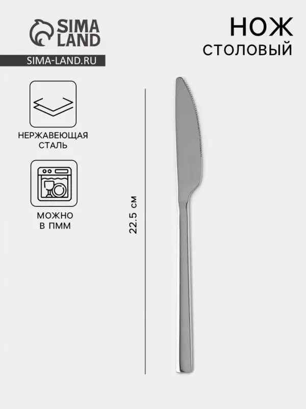 Нож столовый &laquo;Тайфун&raquo;, длина 22.5 см, нержавеющая сталь, серебристый