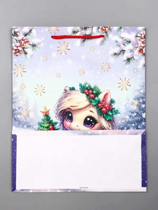 Пакет подарочный новогодний ламинированный, «Единорог» , 26×12×32 см