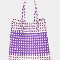Сумка плетёная, 40&times;20&times;55 см, пластик, фиолетово-белая