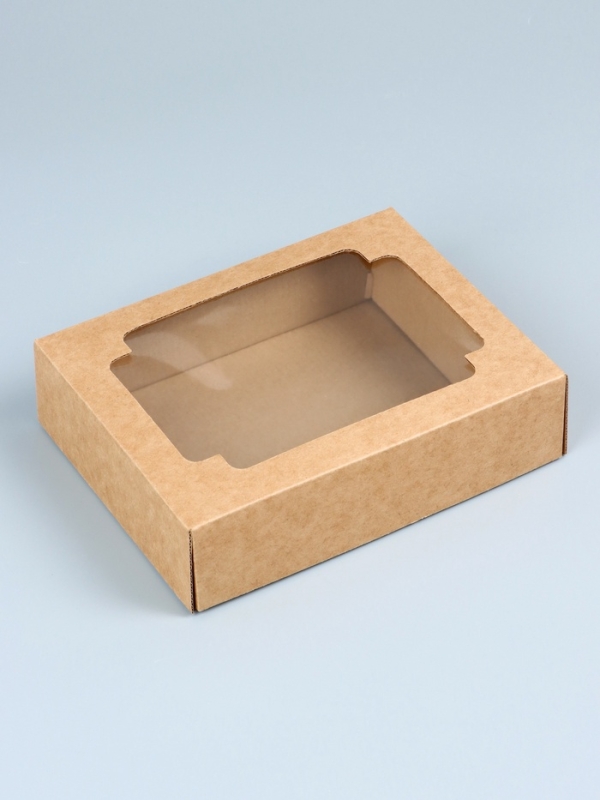 Коробка сборная без печати крышка-дно бурая с окном 18 х 15 х 5 см Коробка сборная без печати крышка-дно бурая с окном 18 х 15 х 5 см