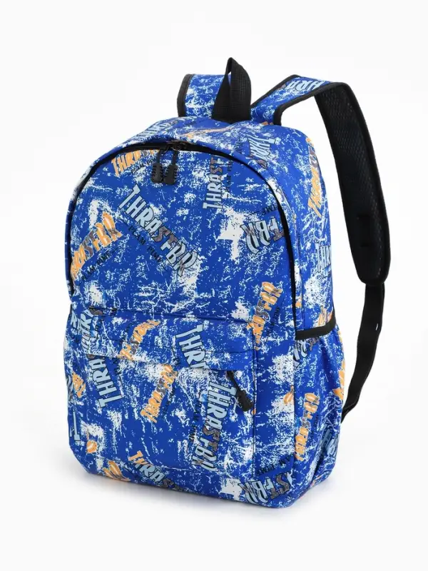 Рюкзак школьный на молнии, с карманами, принтом, размер 30&times;13&times;42 см, синий