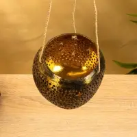 Подсвечник подвесной из кокоса, 14×14×10 см, чёрно-золотой
