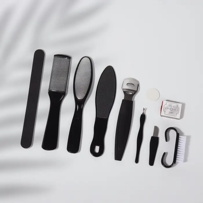 Набор для педикюра, 9 предметов, в пакете, чёрный