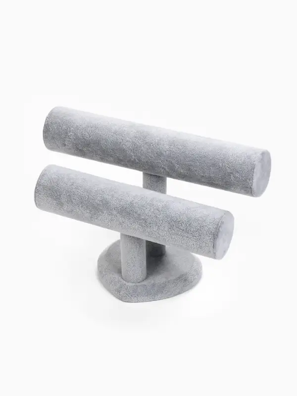 Подставка для часов, браслетов &laquo;QF. Флок&raquo;, двухуровневая, сердце, 26&times;11&times;18 см, d=5 см, серая