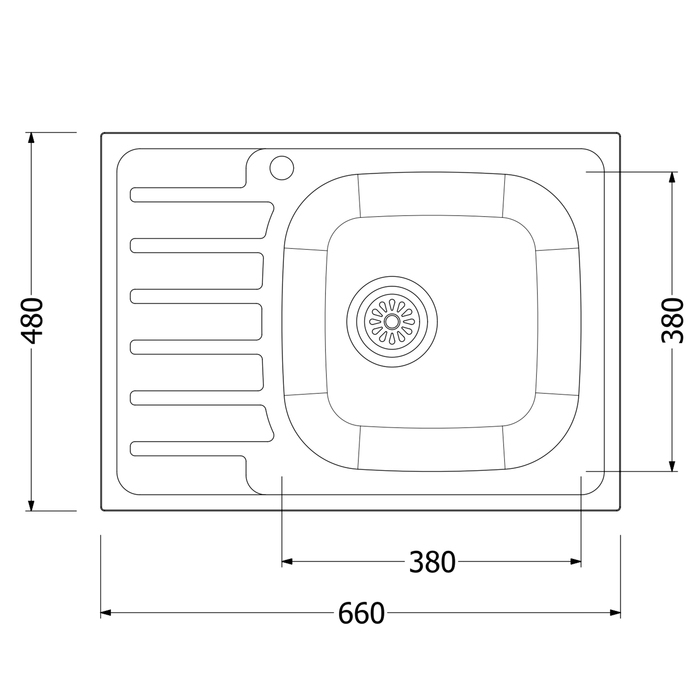 Мойка кухонная  Мойка кухонная "Владикс", врезная, с сифоном, 66х48 см, левая, нержавеющая сталь 0.6 мм