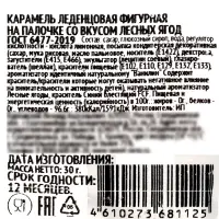 Леденец на палочке: малина со сливками, яблоко, лесные ягоды, 30 г