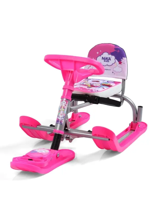 Снегокат Twiny 2+ с единорогом, со спинкой, с родительской ручкой, розовый, TW2-M/EP Nika Kids