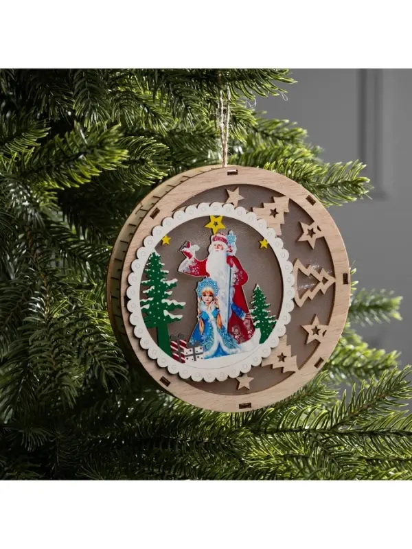 Подвеска световая &laquo;Дед Мороз и Снегурочка&raquo;, 15&times;3 см, 6 LED, от батареек АААx2, свечение тёплое белое