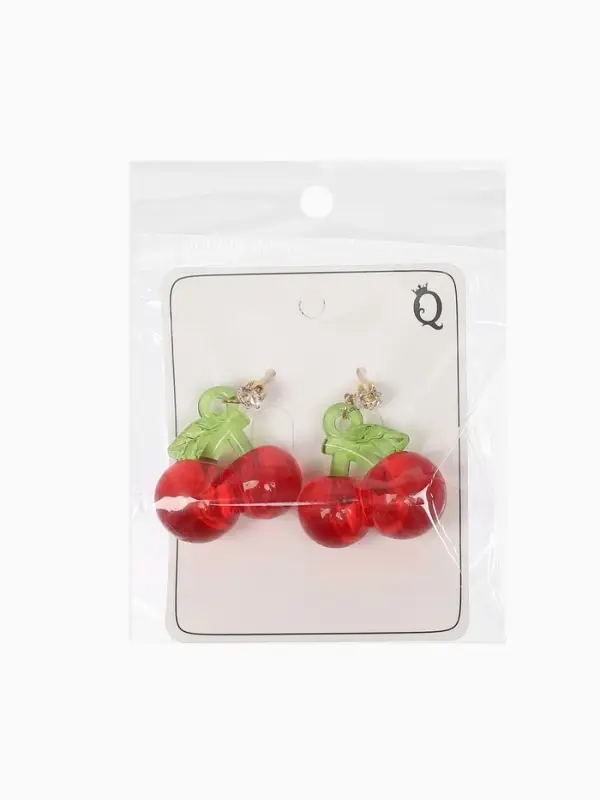 Серьги объёмные &laquo;Вишня&raquo;, красно-зелёные в золоте