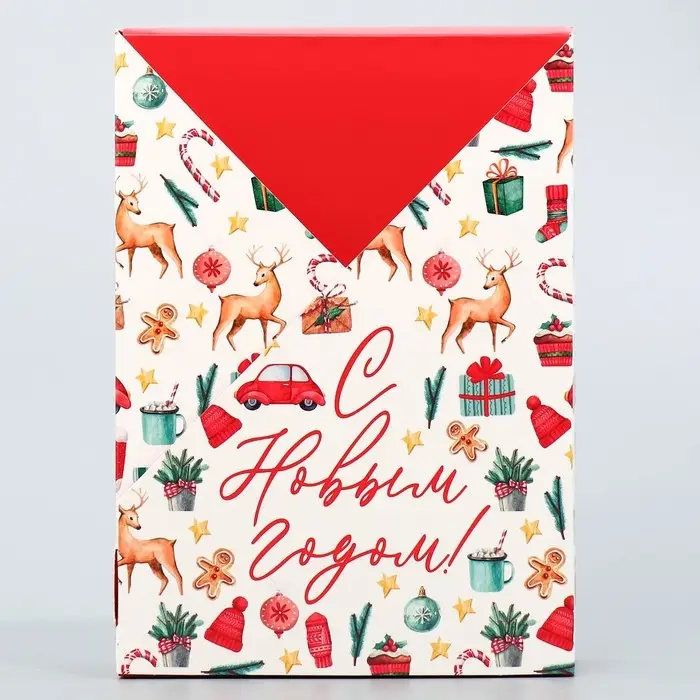 Коробка подарочная новогодняя складная «С Новым годом!», 21х 15 х 5 см Коробка подарочная новогодняя складная «С Новым годом!», 21х 15 х 5 см