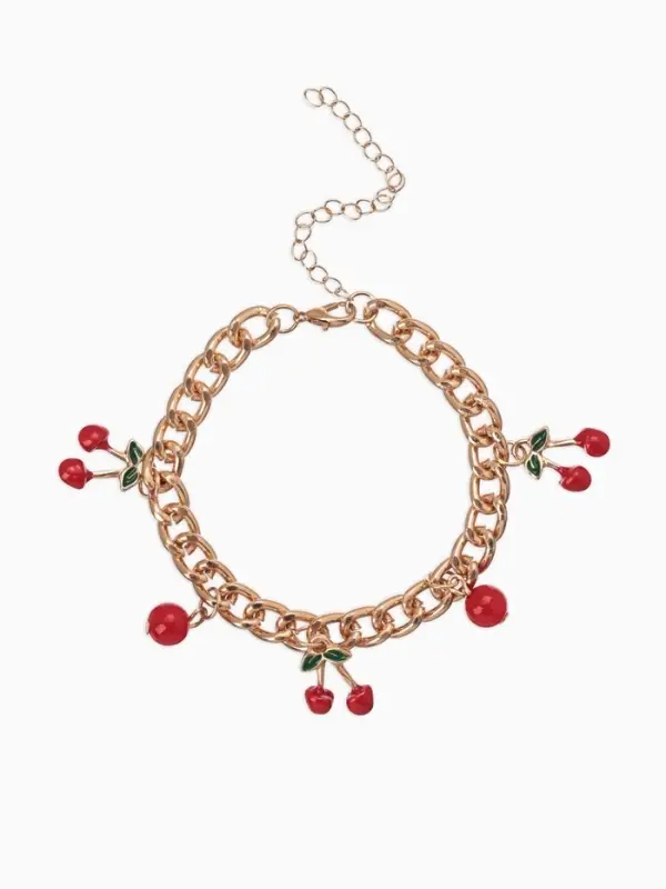 Браслет цепочка с подвесками &laquo;Вишневый рай. Маленькая вишня&raquo;, L=17 см, красный в золоте