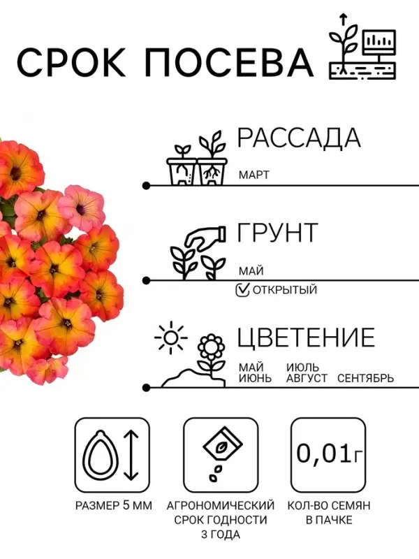 Семена цветов Петуния &laquo;Зора&raquo;, F1, 0.01 г, &laquo;Урожай Удачи&raquo;