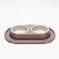 Миска двойная для животных &laquo;Мур-мяу&raquo;, 300 мл, на подставке, пластик, бежевая