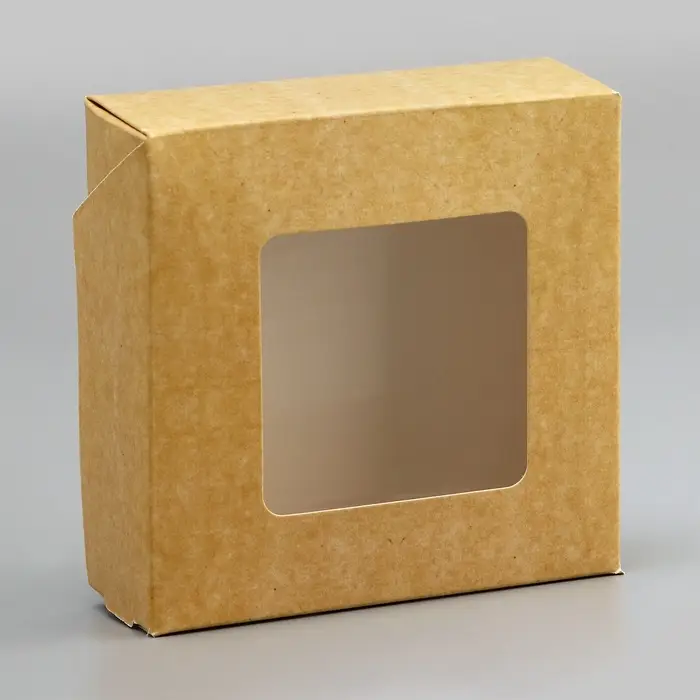 Коробка складная, с окном, крафт, 11.5×11.5×4 см