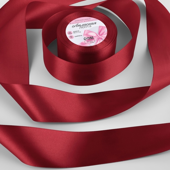 Лента атласная, 50 мм × 23 ± 1 м, цвет бордовый №48 Лента атласная, 50 мм × 23 ± 1 м, цвет бордовый №48