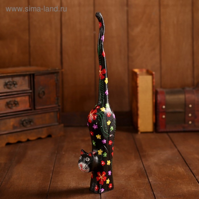 Сувенир «Кошечка черная в цветочек», 8×4×39 см, дерево Сувенир «Кошечка черная в цветочек», 8×4×39 см, дерево
