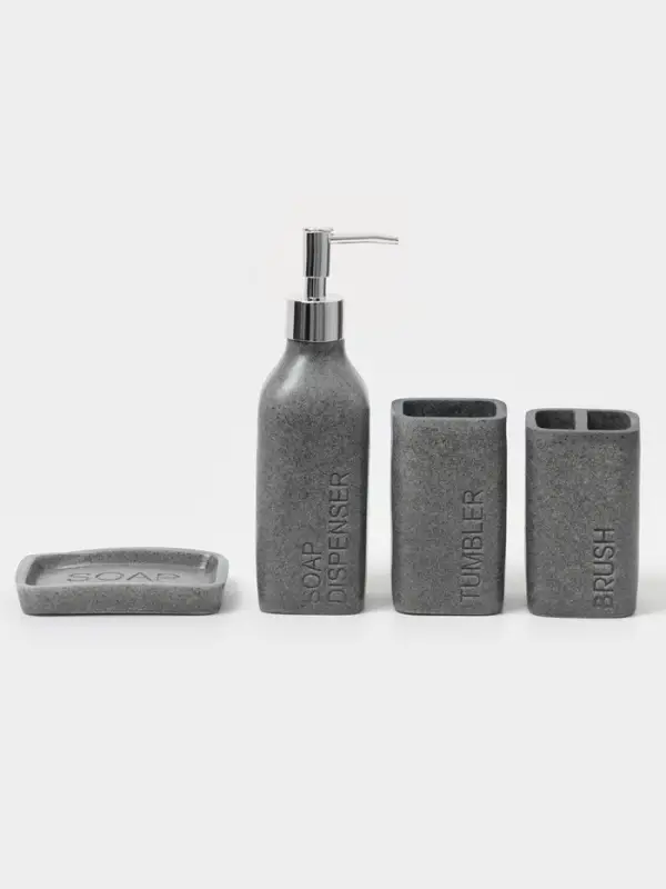 Набор аксессуаров для ванной комнаты &laquo;Гранит&raquo;, 4 предмета, дозатор 350 мл, мыльница, 2 стакана, серый