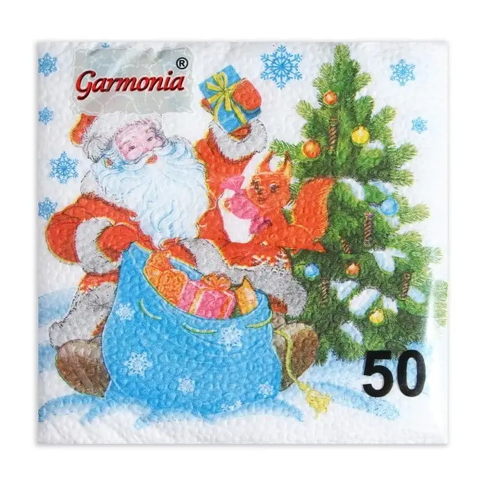 Салфетки новогодние бумажные Гармония цвета «Дед мороз» 1 слой, 24х24, 50 шт