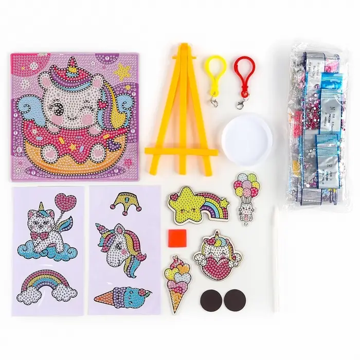 Алмазная мозаика 4в1 для детей. Создание стикеров, магнитов, брелоков и картины &laquo;Сказочные Единорожки&raquo;, набор для творчества