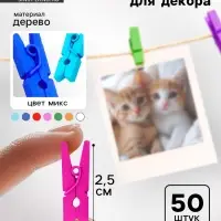 Прищепки для декора &laquo;Классика&raquo;, набор 50 шт., 1 шт. &mdash; 2.5 см, МИКС
