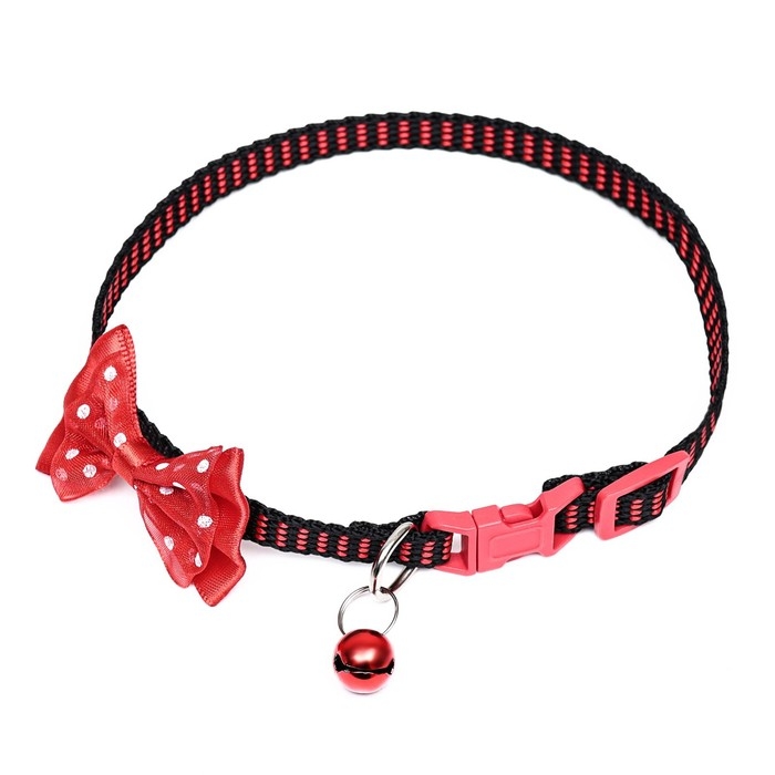 Ошейник текстильный с бантиком и бубенчиком, 30 х 1 см, красный Ошейник текстильный с бантиком и бубенчиком, 30 х 1 см, красный