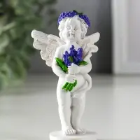 Сувенир полистоун "Ангел с букетом лаванды" бело-фиолетовый МИКС 5,7х3,5х10 см