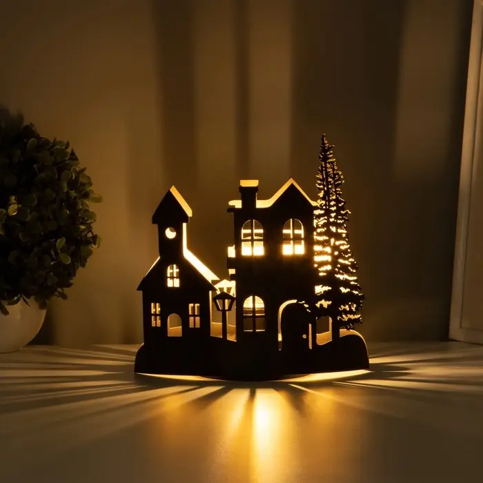 Фигурка светящаяся RISALUX &laquo;Вечерний город&raquo;, LED-ночник, 3&times;ААА, чёрный, 10.8&times;19.5&times;20 см