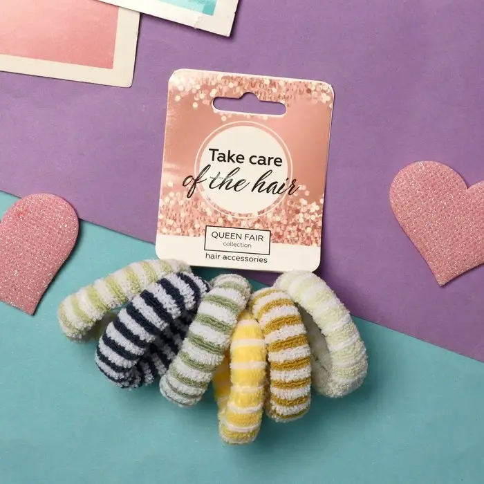 Резинка для волос "Махрушка" (набор 6 шт) полоски нежность, 3,5 см