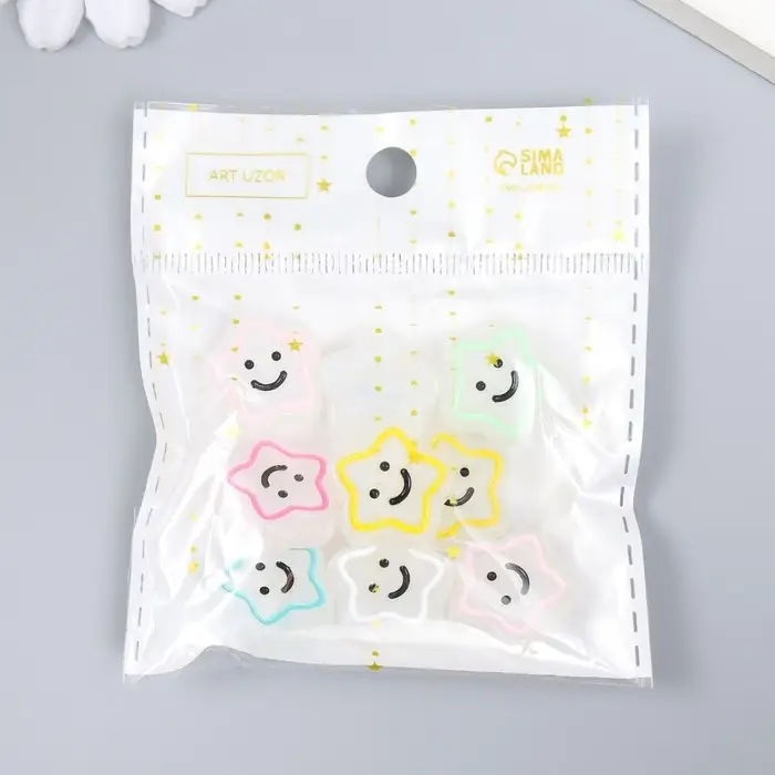 Бусина пластик "Весёлая звёздочка с контуром" фосфорная МИКС 1,9х1,9х0,8 см