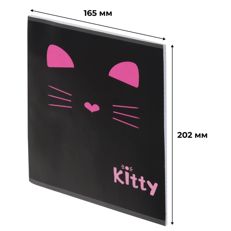 Тетрадь общая А5 48л Kitty черн,клет,скреп, ВД-лак