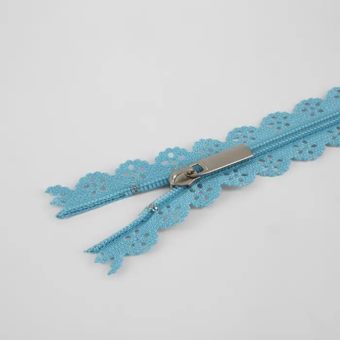 Молния «Спираль», №3, неразъёмная, ажурная, замок автомат, 50 см, голубая