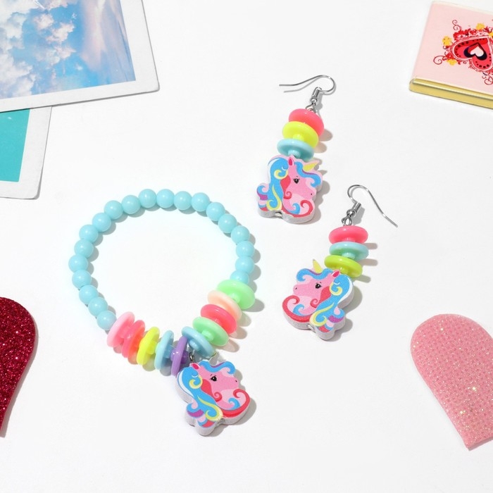Набор детский «Выбражулька» 2 предмета: серьги, браслет, единорожки, цвет МИКС Набор детский «Выбражулька» 2 предмета: серьги, браслет, единорожки, цвет МИКС