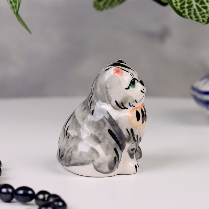 Сувенир Сувенир "Кошка сидячая", 6х6 см, цветная, гжель