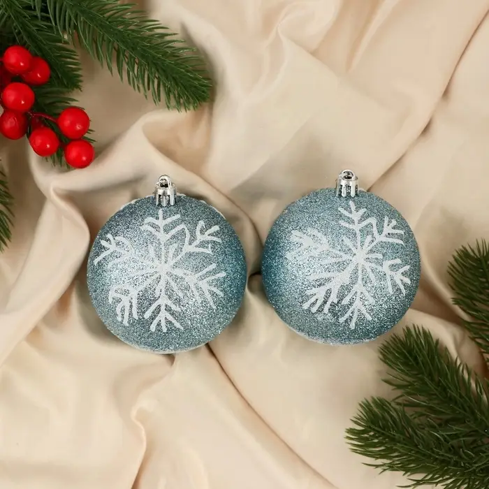 Ёлочные игрушки &laquo;Снежок&raquo;, шары новогодние, d=8 см, 2 шт., бело-голубой