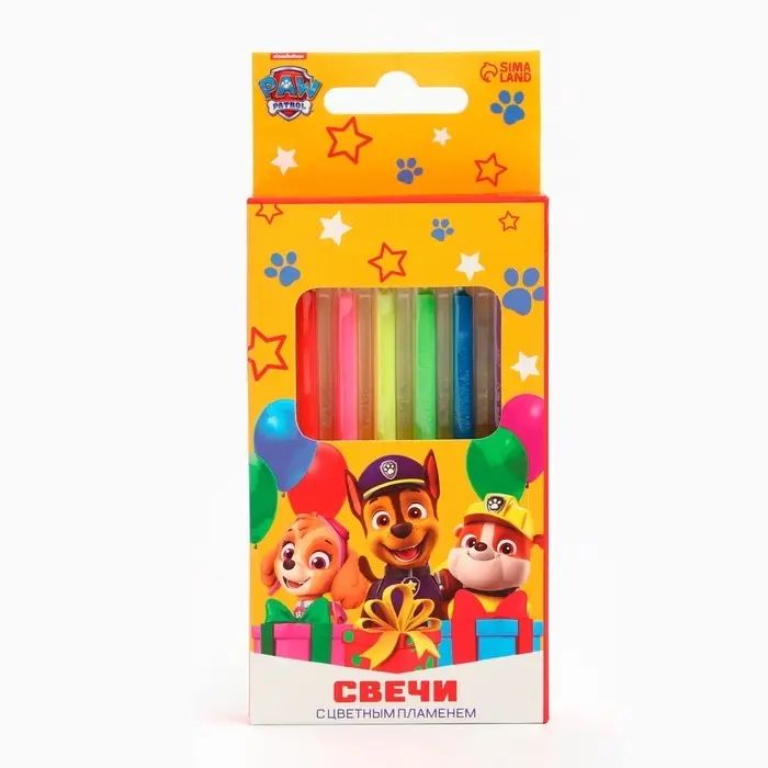 Свечи для торта 6 штук, с цветным пламенем, Щенячий патруль